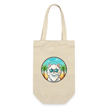 Weiße Langhaarkatze Persische Katze Rasse Cartoon Strand - Geschenkbeutel für Flaschen - Natur - Vorne