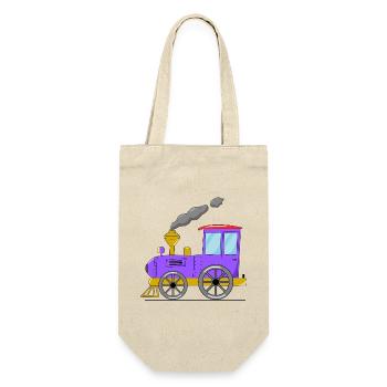 Kinderzug Eisenbahn lila - Geschenkbeutel für Flaschen - Natur - Vorne