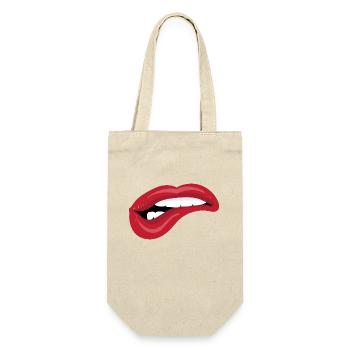 Beißende Lippen - Rote Lippen auf Unterlippe - Geschenkbeutel für Flaschen - Natur - Vorne