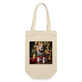 Weihnachtsbeagle im festlichen Strickpullover - Geschenkbeutel für Flaschen - Natur - Vorne