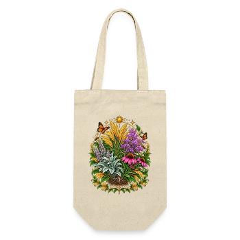 Wiesenkranz: Blumen, Schmetterlinge - Geschenkbeutel für Flaschen - Natur - Vorne
