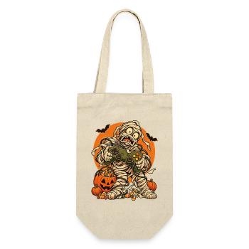 Halloween-Mumie Gamer mit Kabelsalat - Geschenkbeutel für Flaschen - Natur - Vorne