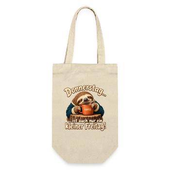 Donnerstag kleiner Freitag Faultier Kaffee Humor - Geschenkbeutel für Flaschen - Natur - Vorne
