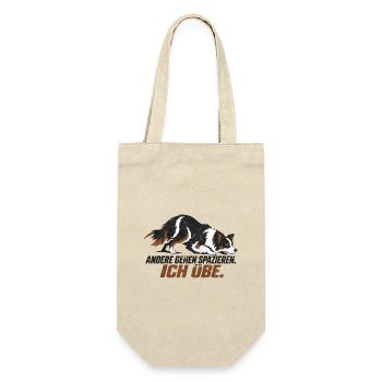 Border Collie - ANDERE GEHEN SPAZIEREN. ICH ÜBE. - Geschenkbeutel für Flaschen - Natur - Vorne
