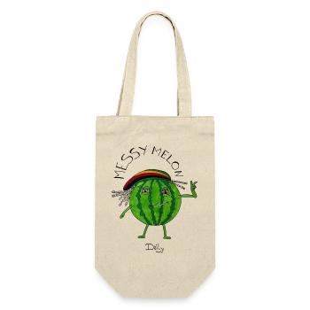 MessyMelon – tiefenentspannte Wassermelone - Geschenkbeutel für Flaschen - Natur - Vorne