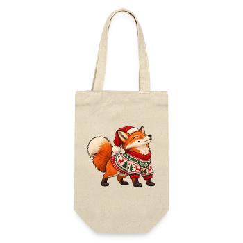 Weihnachtsfuchs – Süßer Fuchs im Winterpullover - Geschenkbeutel für Flaschen - Natur - Vorne