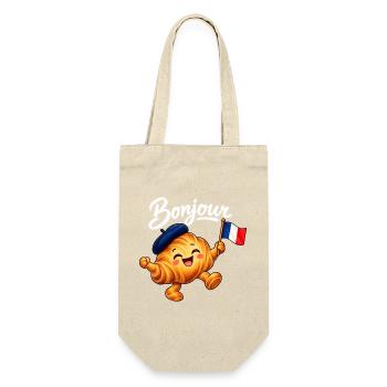 Cute French Croissant Bonjour Paris - Geschenkbeutel für Flaschen - Natur - Vorne