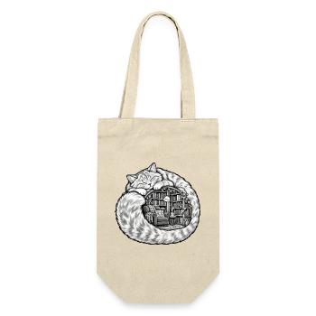 Schlafende Katze mit einer gemütlichen Bibliothek - Geschenkbeutel für Flaschen - Natur - Vorne