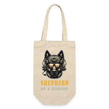 Schäferhund mit Militärhelm und Sonnenbrille - Geschenkbeutel für Flaschen - Natur - Vorne