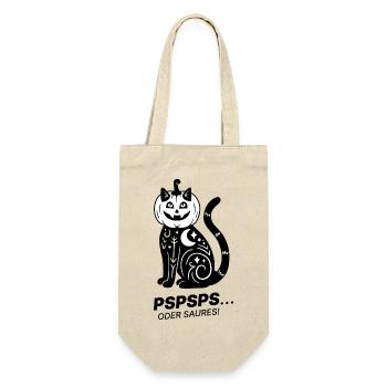 Pspsps oder Saures – Schwarze Katze Halloween - Geschenkbeutel für Flaschen - Natur - Vorne