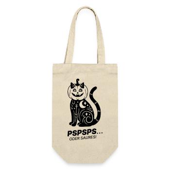Pspsps oder Saures – Schwarze Katze Halloween - Geschenkbeutel für Flaschen - Natur - Vorne