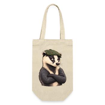 Verdächtiger Flatcap-Dachs - Geschenkbeutel für Flaschen - Natur - Vorne