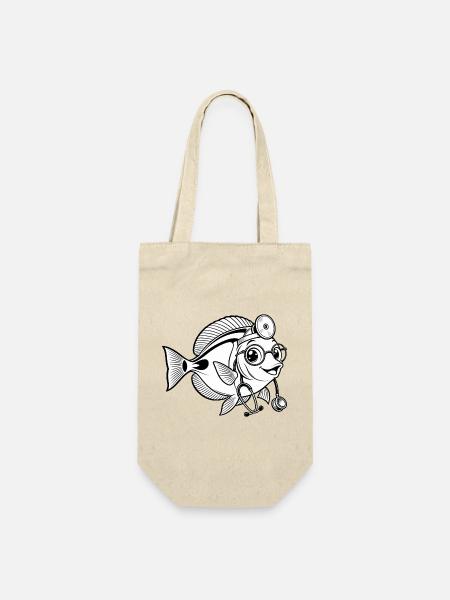 Doktorfisch mit Stethoskop - Geschenkbeutel für Flaschen - Natur