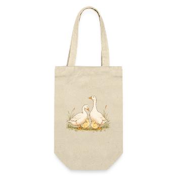 Gänsefamilie mit Küken – Cottagecore - Geschenkbeutel für Flaschen - Natur - Vorne
