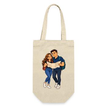 Abenteuerliches Duo mit Karte und Rucksack - Geschenkbeutel für Flaschen - Natur - Vorne