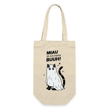 Miau äh ich meine Buuh! - Katze Gespenst Halloween - Geschenkbeutel für Flaschen - Natur - Vorne