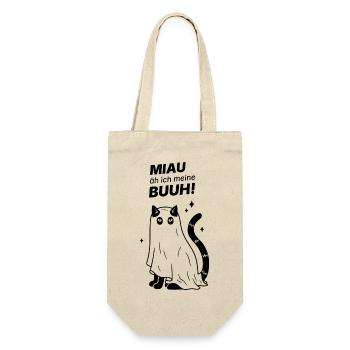 Miau äh ich meine Buuh! - Katze Gespenst Halloween - Geschenkbeutel für Flaschen - Natur - Vorne