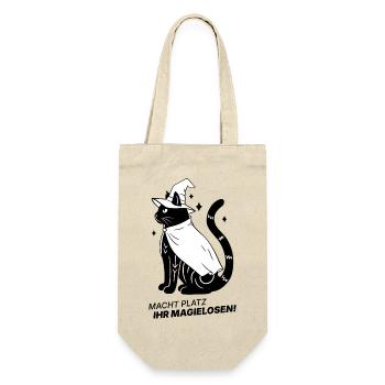 Macht Platz ihr Magielosen! – Schwarze Katze Hexe - Geschenkbeutel für Flaschen - Natur - Vorne
