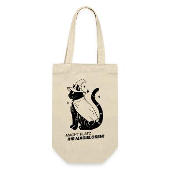 Macht Platz ihr Magielosen! – Schwarze Katze Hexe - Geschenkbeutel für Flaschen - Natur - Vorne