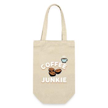 Coffee Junkie - Kaffeebohnen und Tasse - Geschenkbeutel für Flaschen - Natur - Vorne