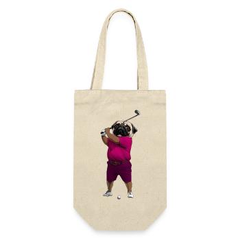 Hund Mops Golf - Geschenkbeutel für Flaschen - Natur - Vorne