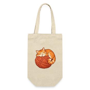 Katze mit Garn - Geschenkbeutel für Flaschen - Natur - Vorne