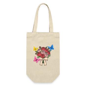 Rosen mit Schmetterlingen und Schleife - Geschenkbeutel für Flaschen - Natur - Vorne