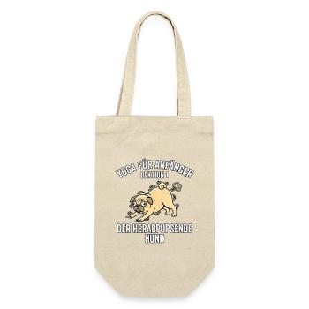 Lustiger Yoga Hund - Geschenkbeutel für Flaschen - Natur - Vorne
