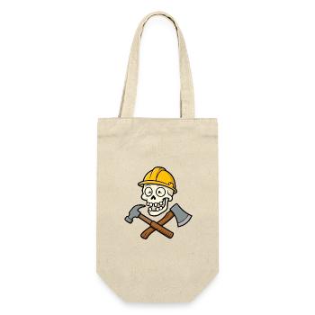Lustiger Bauarbeiter-Schädel - Geschenkbeutel für Flaschen - Natur - Vorne