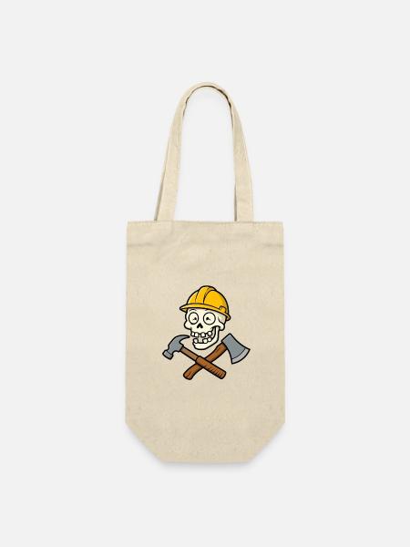 Lustiger Bauarbeiter-Schädel - Geschenkbeutel für Flaschen - Natur