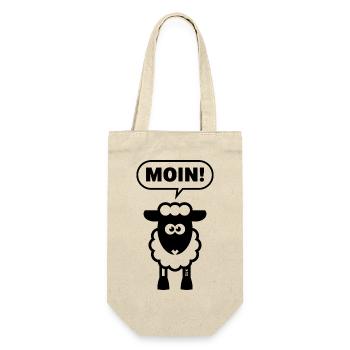 Moin! (Schaf / White / Lamm / Plattdeutsch / POS) - Geschenkbeutel für Flaschen - Natur - Vorne