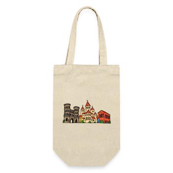 Trier Skyline im bunten Wachsmalstil - Geschenkbeutel für Flaschen - Natur - Vorne