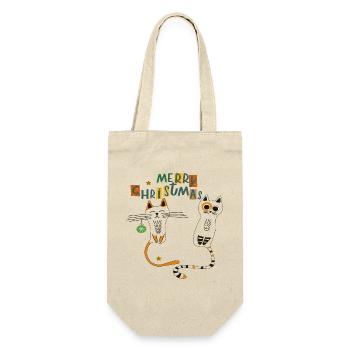 Katzen im Weihnachtszauber - Geschenkbeutel für Flaschen - Natur - Vorne