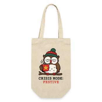 Krisenmodus Festlich – Eulen- und Weihnachtshumor - Geschenkbeutel für Flaschen - Natur - Vorne