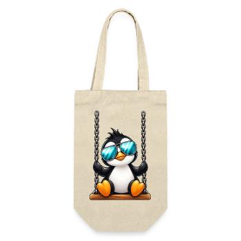 Süßer Pinguin mit Sonnenbrille auf Schaukel - Geschenkbeutel für Flaschen - Natur - Vorne