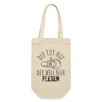 Der tut nix, der will nur flexen – Schwarz - Geschenkbeutel für Flaschen - Natur - Vorne