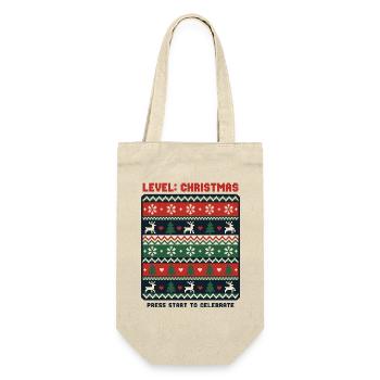 Level Christmas Pixel Hässlicher Pullover für Gamer - Geschenkbeutel für Flaschen - Natur - Vorne