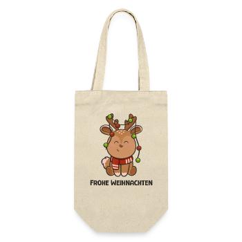 Rentier mit Lichterkette und Schal für Weihnachten - Geschenkbeutel für Flaschen - Natur - Vorne
