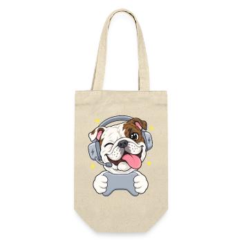 Gaming Englische Bulldogge Headset und Controller - Geschenkbeutel für Flaschen - Natur - Vorne