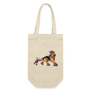 Schäferhund und Marienkäfer auf Rollschuhen - Geschenkbeutel für Flaschen - Natur - Vorne