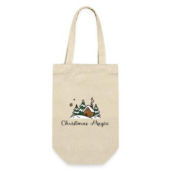 Christmas Magic – Winterliches Weihnachtshaus - Geschenkbeutel für Flaschen - Natur - Vorne