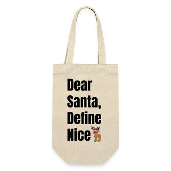 Dear Santa Define Nice – Lustiger Weihnachtselch - Geschenkbeutel für Flaschen - Natur - Vorne