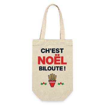 Ch'est Noël biloute – Humor ch'ti Nord - Geschenkbeutel für Flaschen - Natur - Vorne