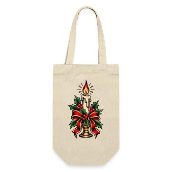 Kerzenbeleuchteter Stechpalmen-Weihnachtsbogen - Geschenkbeutel für Flaschen - Natur - Vorne
