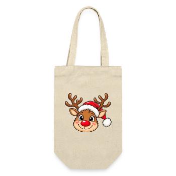 Niedlicher Weihnachtselch mit Weihnachtsmütze - Geschenkbeutel für Flaschen - Natur - Vorne
