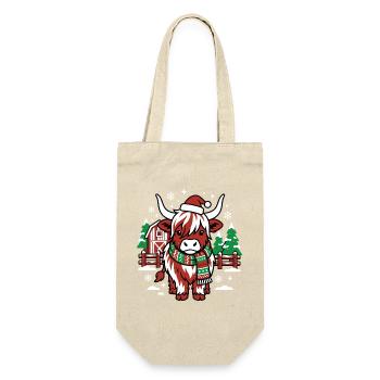 Rote Weihnachtsmannkuh auf Winter Farm - Geschenkbeutel für Flaschen - Natur - Vorne