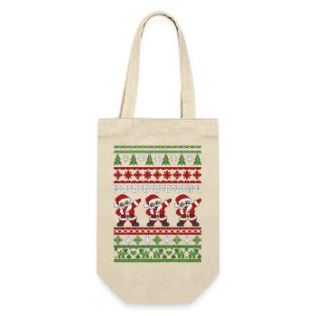Dabbender Weihnachtsmann – Ugly Christmas Strickmu - Geschenkbeutel für Flaschen - Natur - Vorne