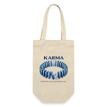 Karma Spruch Domino Effekt Alles kommt zurück - Geschenkbeutel für Flaschen - Natur - Vorne