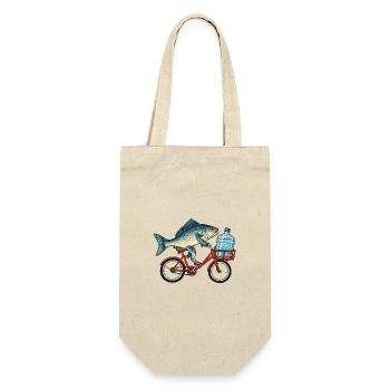 Fisch auf Fahrrad mit Wasserflasche - Geschenkbeutel für Flaschen - Natur - Vorne