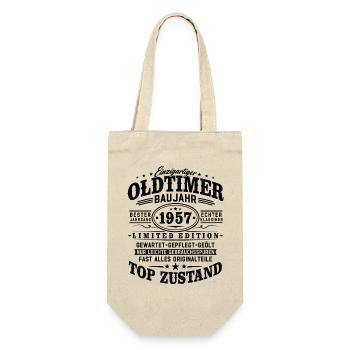 Oldtimer Baujahr 1957 Jahrgang Geburtstag Geschenk - Geschenkbeutel für Flaschen - Natur - Vorne